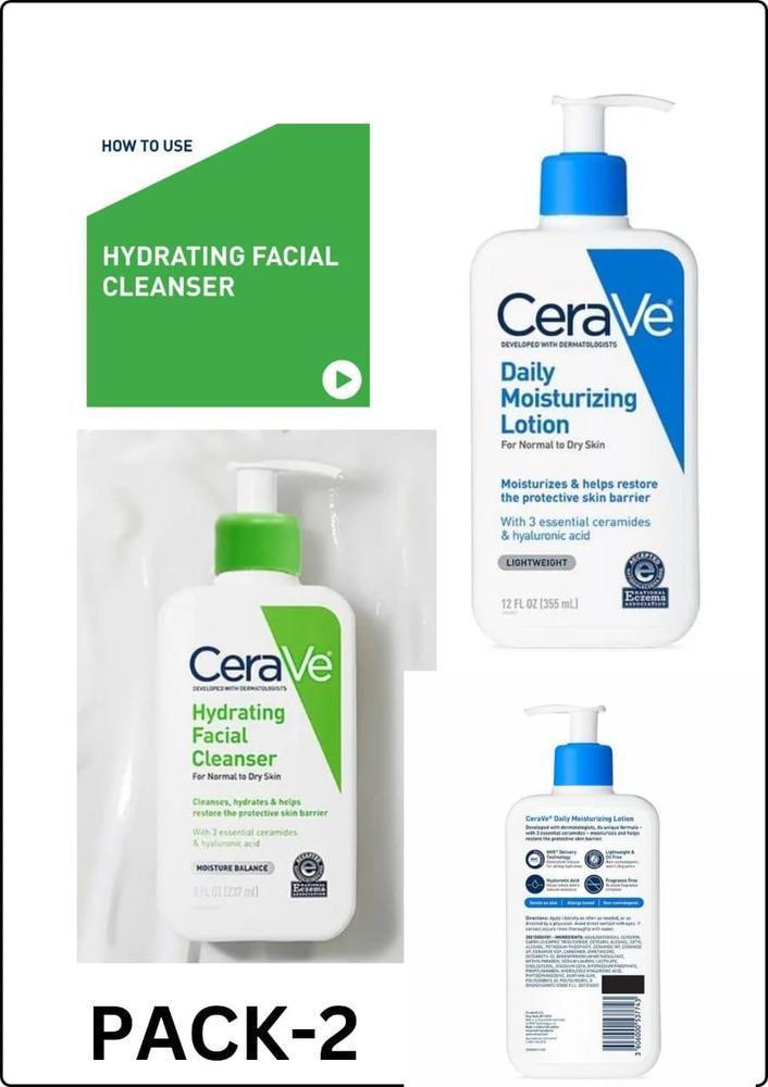 CeraVe Hydrating Facial Cleanser & Daily Moisturizing Lotion 2 in 1 Skincare